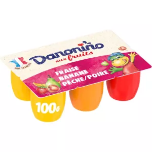 Petits suisses aux fruits fraise banane pêche poire DANONINO  6x100g - DANONE