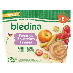 Compote van 8 maanden met rabarber en aardbeien 4x100g - BLEDINA