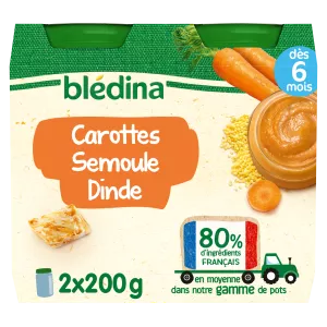 Petit pot bébé dès 6 mois carottes semoule dinde  2x200g - BLEDINA