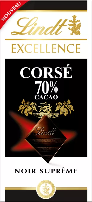 Ubora mweusi 70% Cocoa Corsé kibao 100 g - LINDT