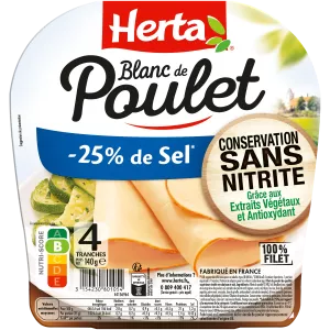 Blanc de Poulet Sel Réduit Conservation Sans Nitrite, 140g - HERTA