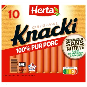 Saucisses 100% Pur Porc Conservation Sans Nitrite, 350g - HERTA