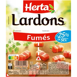Lardons Fumés Sel Réduit, 75g - HERTA