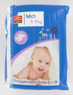 Couches Bébé Midi 4-9kg X38 - BELLE FRANCE