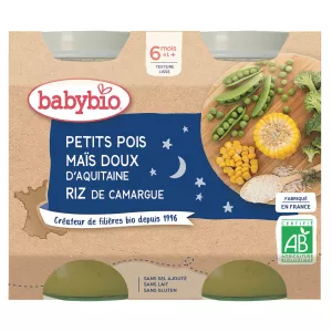 Bote pequeño para bebé a partir de 6 meses, arroz con guisantes y maíz 2x200g - Babybio