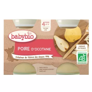 Matunzio ya watoto kutoka miezi 4 Poire de Provence bila sukari iliyoongezwa kikaboni 2x130g -Babybio - BABYBIO