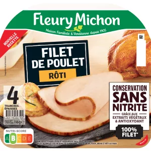 Filet de Poulet Rôti Conservation sans Nitrite, 4 Tranches - FLEURY MICHON