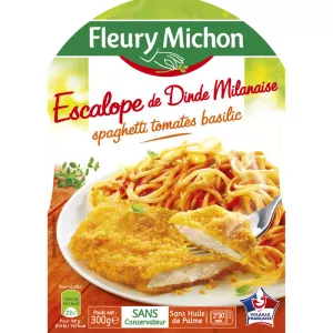 Plat cuisiné escalope milanaise spaghettis tomate -FLEURY MICHON