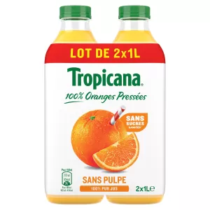 Juisi ya Chungwa Iliyoshinikizwa Bila Massa Juisi Safi 2x1L - TROPICANA
