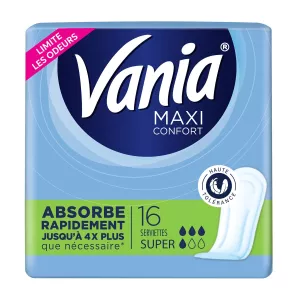Serviettes Hygiéniques sans Ailettes Super Maxi Confort x16 - VANIA