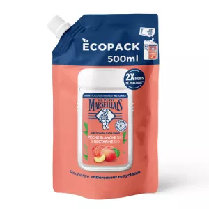 रिचार्ज अतिरिक्त नरम शावर क्रीम कार्बनिक सफेद आड़ू और जैव अमृत 500 मिलीलीटर - LE PETIT MARSEILLAIS