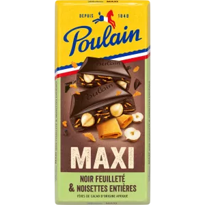 Tablette De Chocolat Noir Maxi Feuilleté Et Noisettes 190g - Poulain