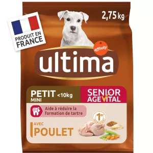 Croquettes pour chien Senior mini au poulet 2,75g - ULTIMA