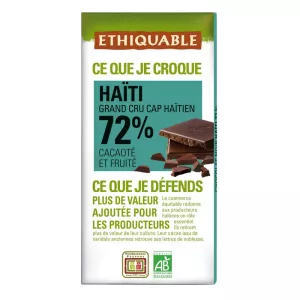 Tablette De Chocolat Noir 72% Cacao Haïti Bio 100g - Ethiquable