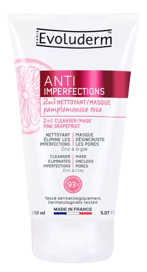 2 En 1 Nettoyant/masque Anti-imperfections 150ml - Evoluderm