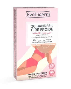20 Bandes Dépilatoires De Cire Froide - Visage & Maillot 150ml - Evoluderm
