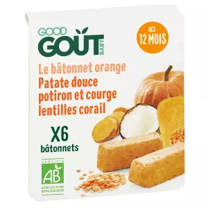 Le Bâtonnet Orange Lentilles Corail. Courges Lait De Coco Et Curry 132g (6x22g) - GOOD GOUT