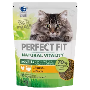 Croquettes Pour Chat Stérilisé Natural Vitality Au Poulet Et A La Dinde 1kg - Perfect Fit