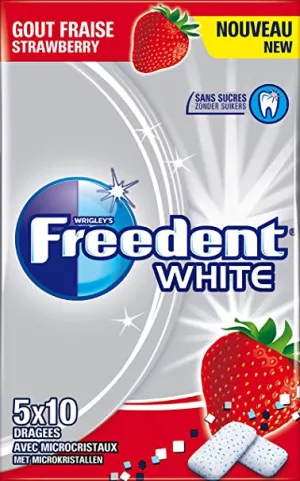 Kutafuna-gum goût fraise nyeupe; 70g - FREEDENT
