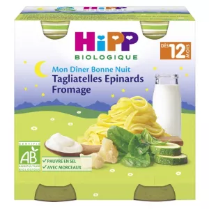 Plat bébé BIO tagliatelles/ épinards/ fromage dès 12 mois 2x250g - HIPP