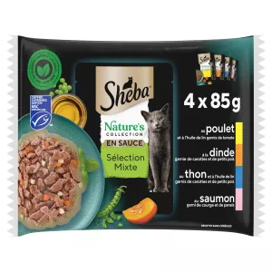 Pâtée pour chat Adulte en sauce au poulet, à la dinde, au thon & saumon 4x85g - SHEBA