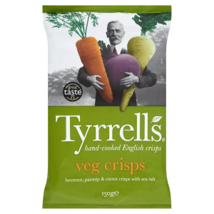 Chips de vegetais com beterraba, pastinaga e cenoura com uma pitada de sal marinho, 150g - TYRRELLS