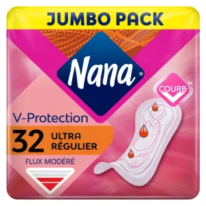 Serviettes Hygiéniques sans Ailettes Ultra Régulier V-Protection x32 - NANA