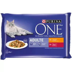 Pâtée pour chat adultes poulet/bœuf 4x85 g - PURINA ONE