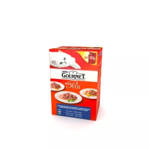 मोन पेटिट बिल्ली का खाना, टूना/सैल्मन/ट्राउट 6x50 ग्राम - PURINA GOURMET