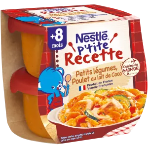 Ptit Recette Plat bébé dés 8 mois, petits légumes poulet au lait de coco 2*200G - BLEDINA