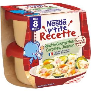 P'tite recette Plat bébé dés 8 mois, risotto courgettes carottes jambon 2*200 - NESTLE