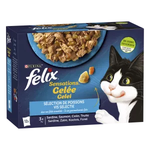 Pâtée Pour Chat Adulte En Gelée à La Sardine, Au Saumon, Au Colin & Truite 12x85g - PURINA FELIX
