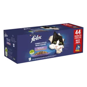 Patê de Gato Adulto em Geleia de Frango Desfiado, Salmão, Bacalhau e Pato 44x85g - PURINA FELIX