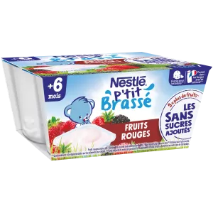 Ptit Brasse Dessert pour bébé dès 6 mois, brassé fruits rouges 4x90g - NESTLE