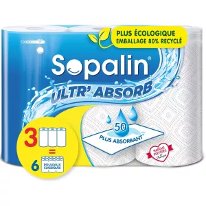 منشفة ورقية بيضاء فائقة الامتصاص ×3 - SOPALIN