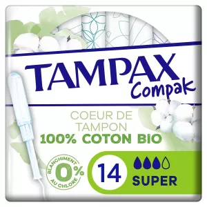 Tampons avec Applicateur 100% Coton Bio Super Compak x14 - TAMPAX