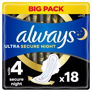 Serviettes Hygiéniques avec Ailettes Nuit Taille 4 Ultra Secure Night Extra ALWAYS