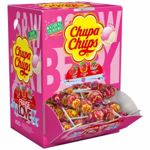 Boite Presentoir 150 Sucettes Fraise Love - CHUPA CHUPS