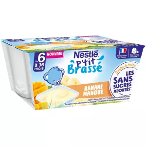 P'tit brassé banane mangue sans sucres ajoutés dès 6 mois 4x90g - NESTLE