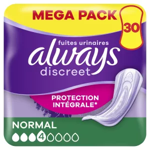 Serviettes Hygiéniques Fuites Urinaires Normal Protection Intégrale Discreet x30 -  ALWAYS