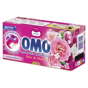 Lessive Capsules 3 en 1 Rose & Lilas Blanc 29 capsules - OMO