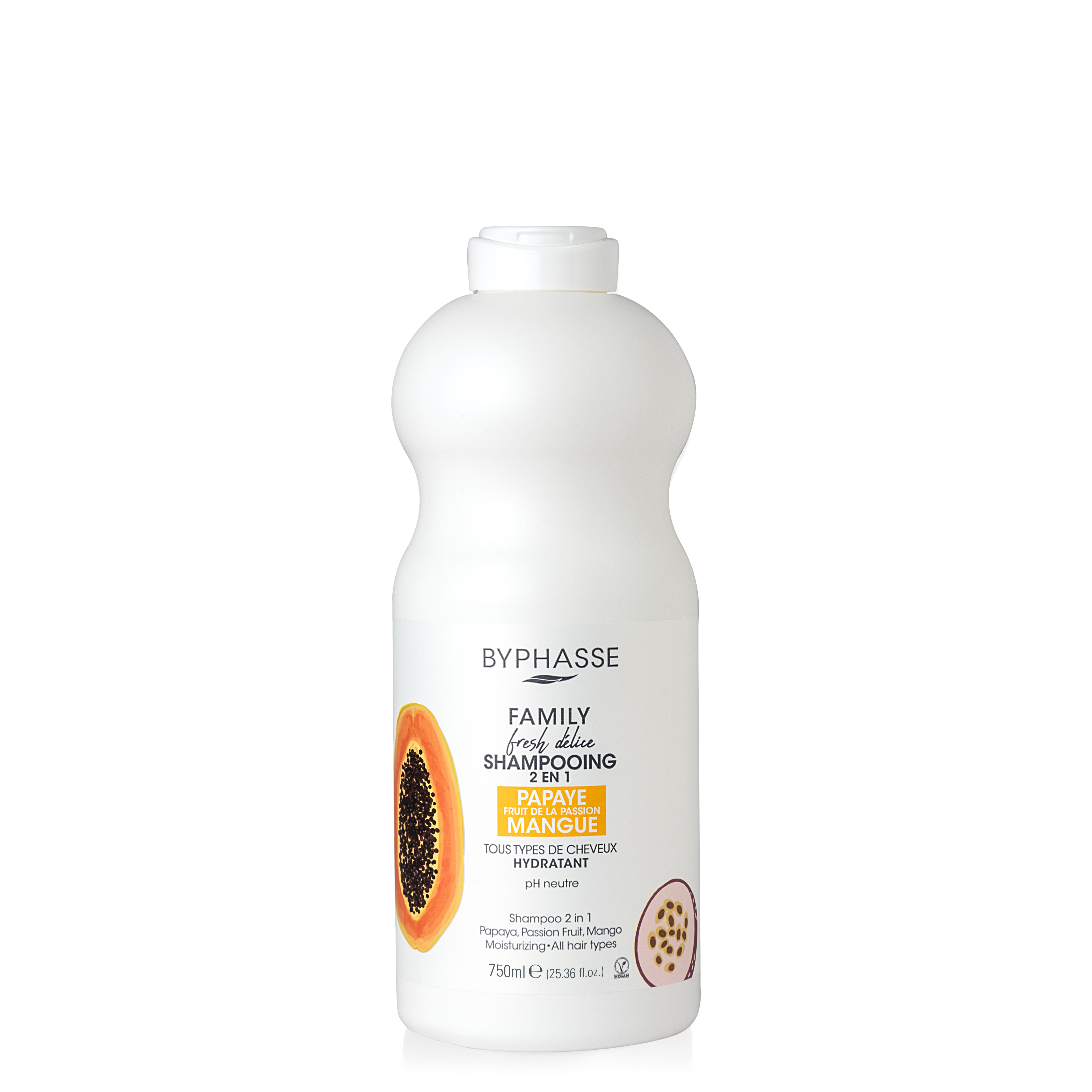 Shampoo Family Fresh Delice 2 em 1 com mamão. Maracujá e Manga Todos os Tipos de Cabelo 750ml - BYPHASSE