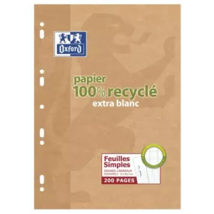 Feuilles Simples A4 100% Recyclé Grands Carreaux X200 - OXFORD