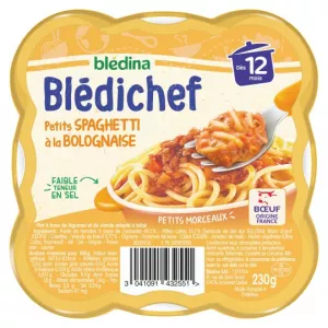 Sahani ya watoto kutoka miezi 12 Spaghetti ndogo Bolognese Blédichef 230g - BLÉDINA