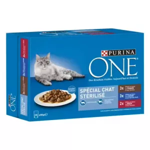 Sachet pour chat stérilisés effilés en sauce divers assortiments 8x85g - PURINA ONE