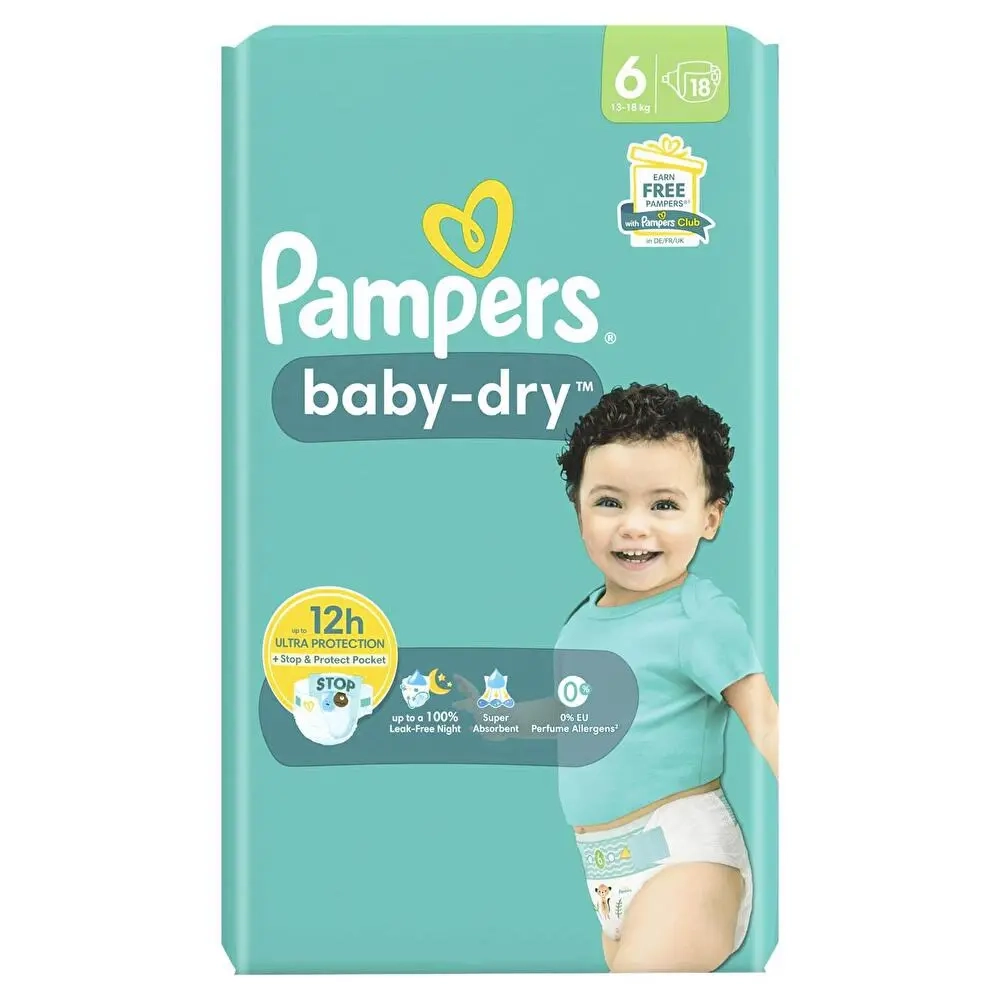 Couches Baby-dry T6 (13-18 Kg) X18 - PAMPERS